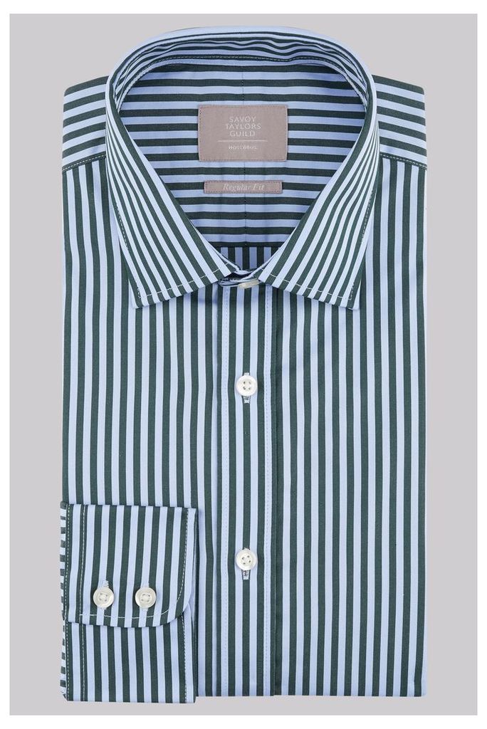 Savoy Taylors Guild Regular Fit Green Single Cuff Bengal Stripe Shirt
