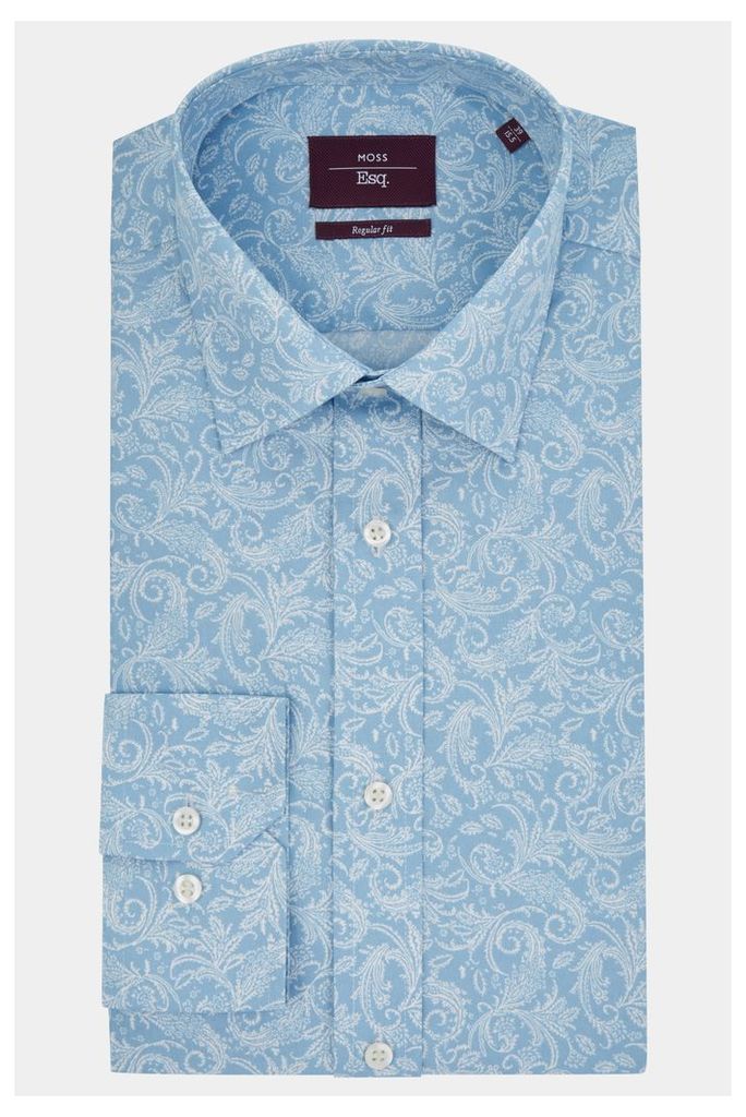 Moss Esq. Regular Fit Blue Single Cuff Paisley Print Shirt