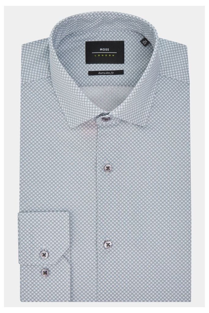 Moss London Extra Slim Fit Grey Single Cuff Geo Print Stretch Shirt