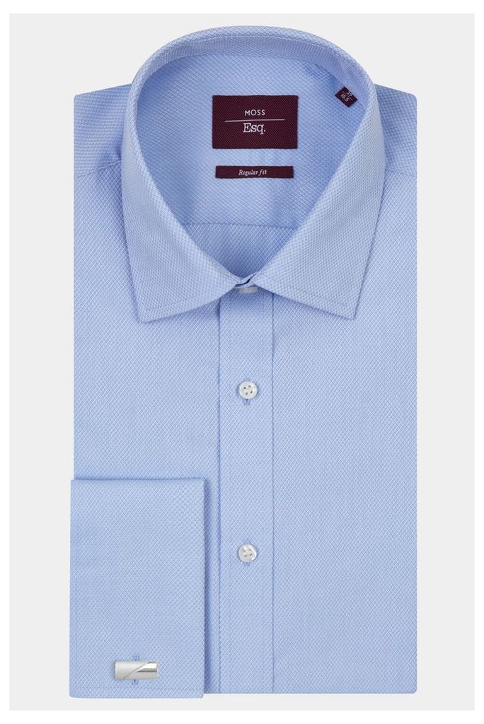 Moss Esq. Regular Fit Blue Double Cuff Dobby Textured Shirt