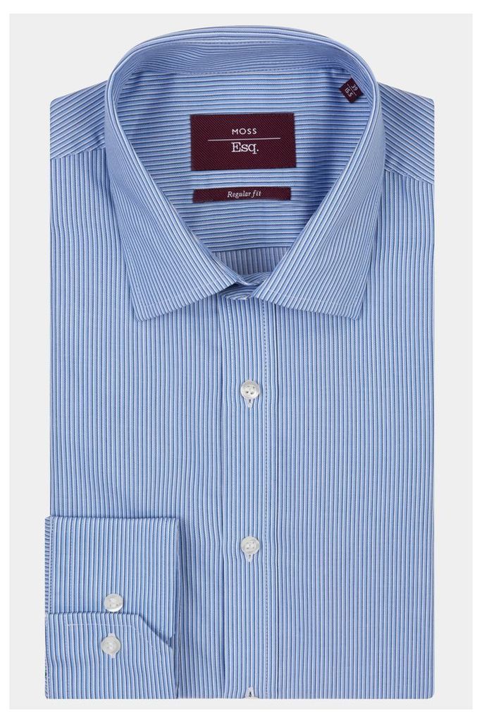 Moss Esq. Regular Fit Blue Single Cuff Stripe Shirt