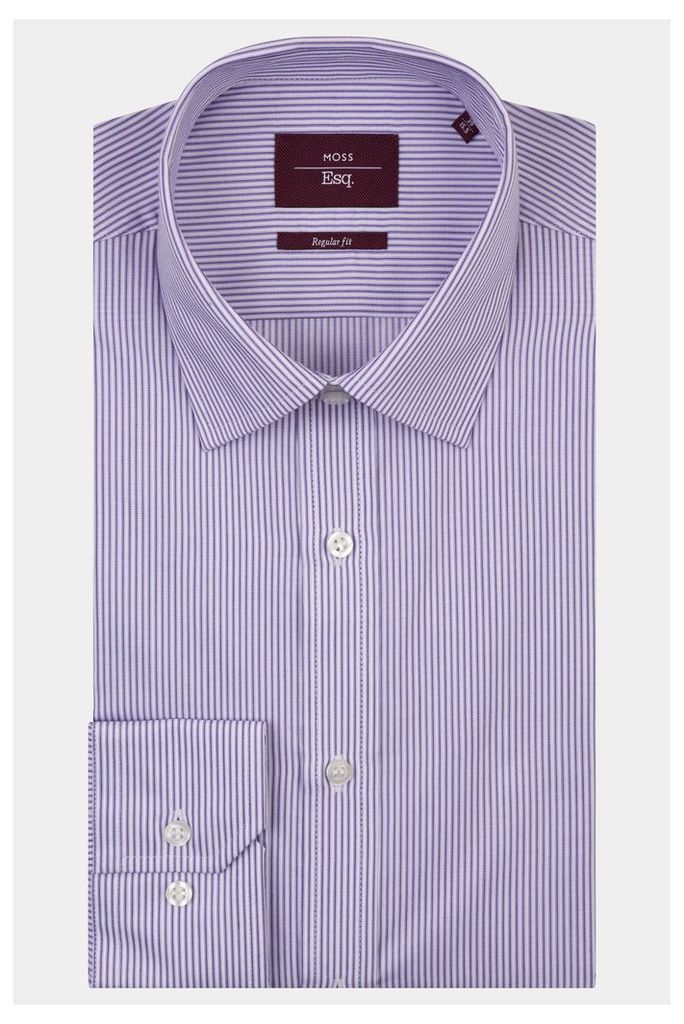 Moss Esq. Regular Fit Purple Single Cuff Tonal Stripe Shirt