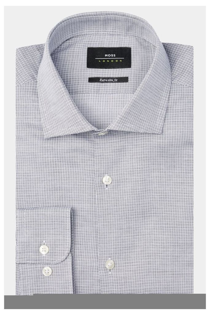 Moss London Premium Extra Slim Fit Black & White Single Cuff Textured Check Shirt