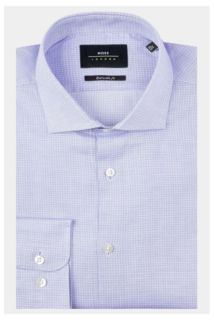 Moss London Premium Extra Slim Fit Blue Single Cuff Textured Check Shirt