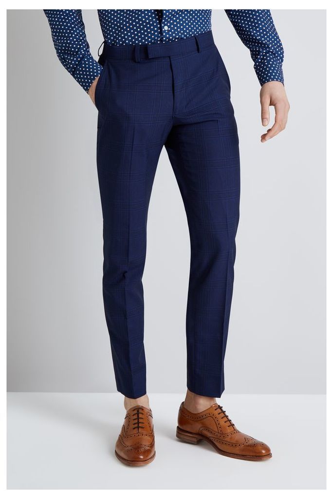 Moss London Skinny Fit Blue Check Trousers