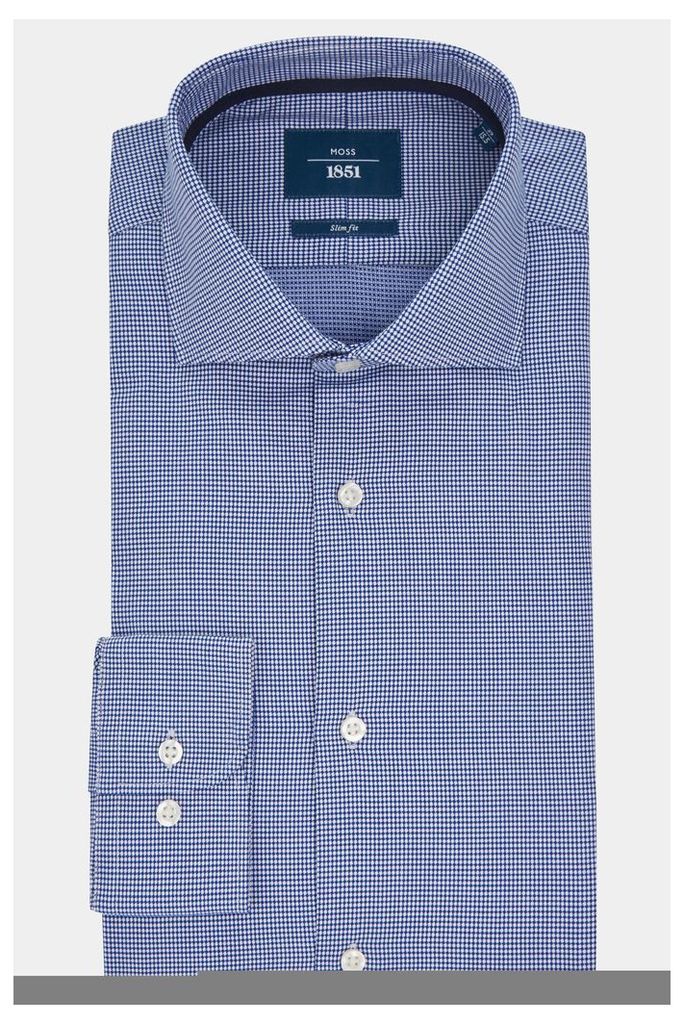 Moss 1851 Slim Fit Navy Single Cuff Textured Shirt