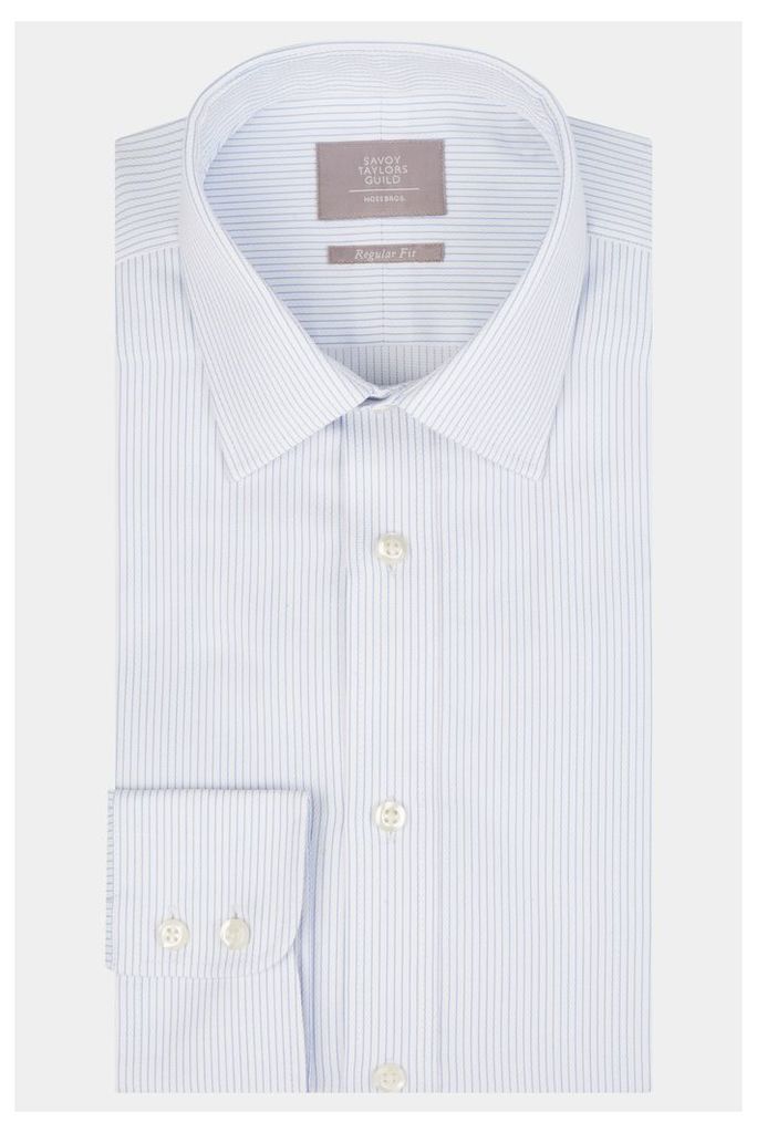 Savoy Taylors Guild Regular Fit Sky Single Cuff Herringbone Stripe Shirt
