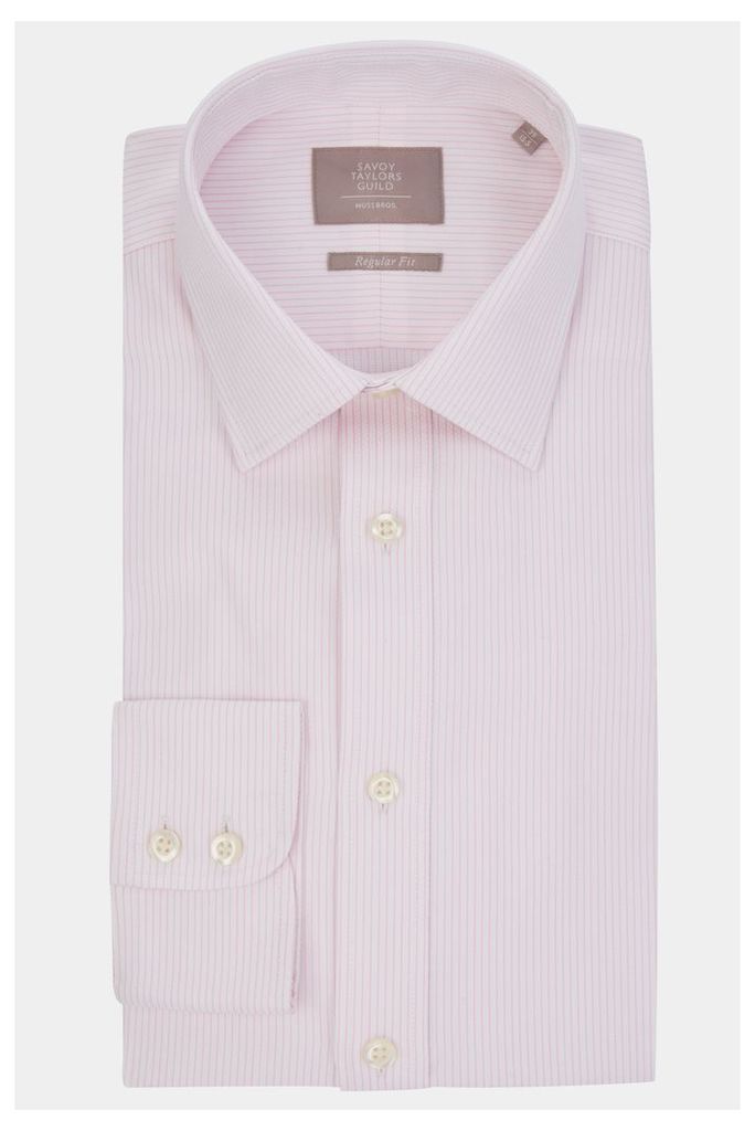 Savoy Taylors Guild Regular Fit Pink Single Cuff Herringbone Stripe Shirt