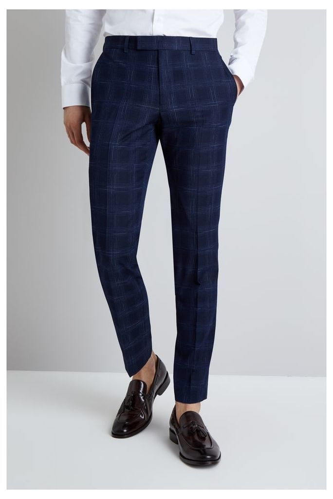 Moss London Skinny Fit Navy Ice Check Trousers