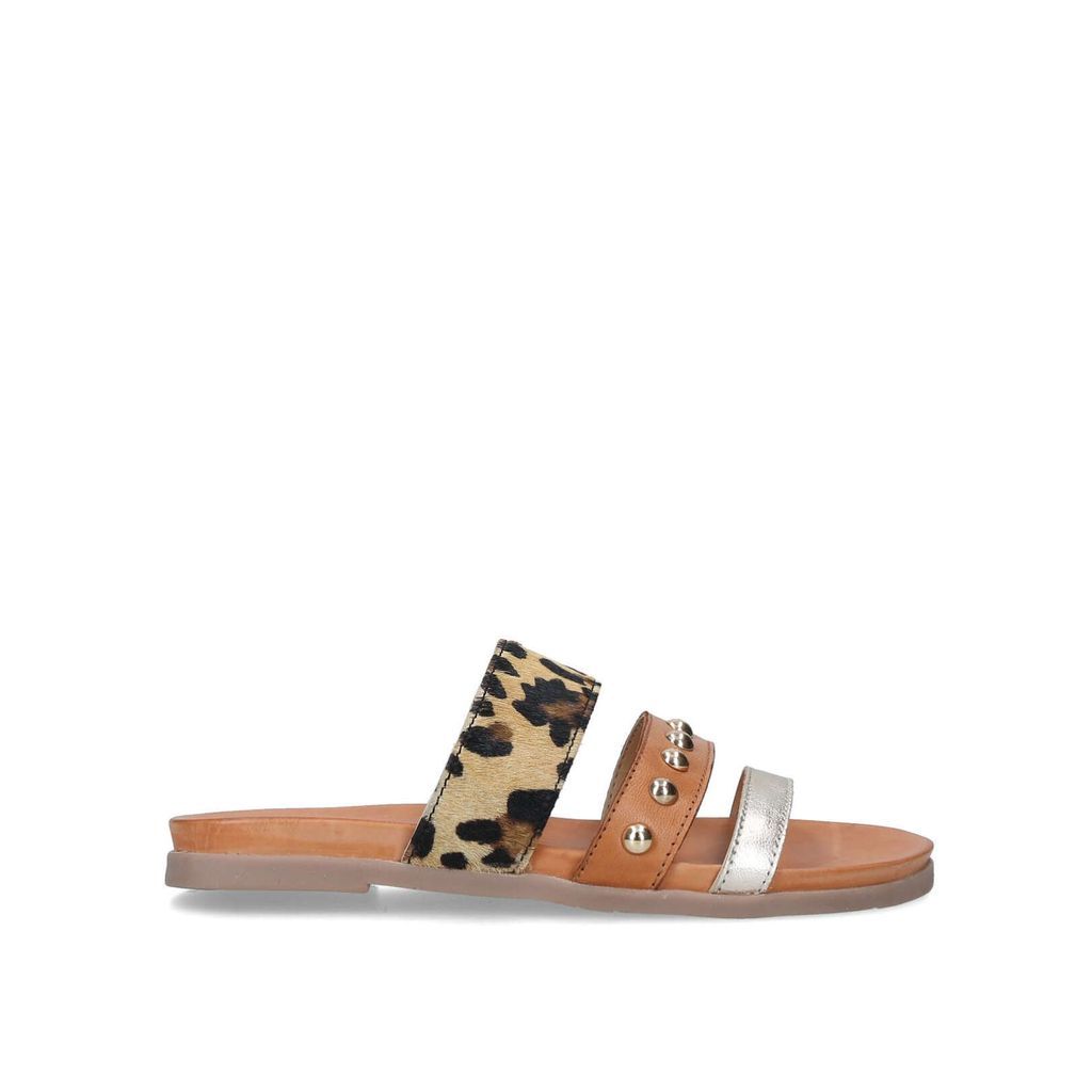 Women's Sandals Tan Leopard Print Leather Antigua