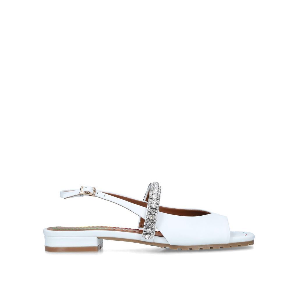 Women's Slingback Sandals White Leather Crystal Princely