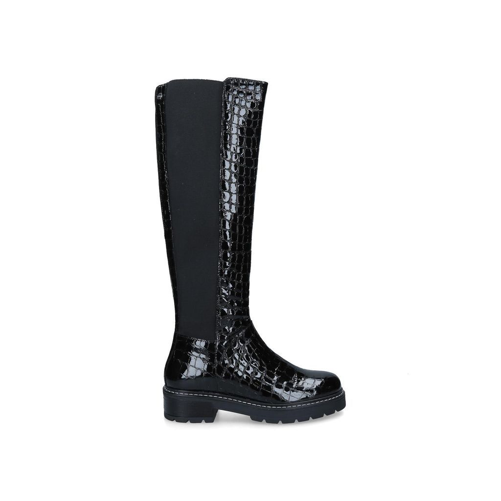 Women's Knee High Boots Black Croc Print Sky 50/50