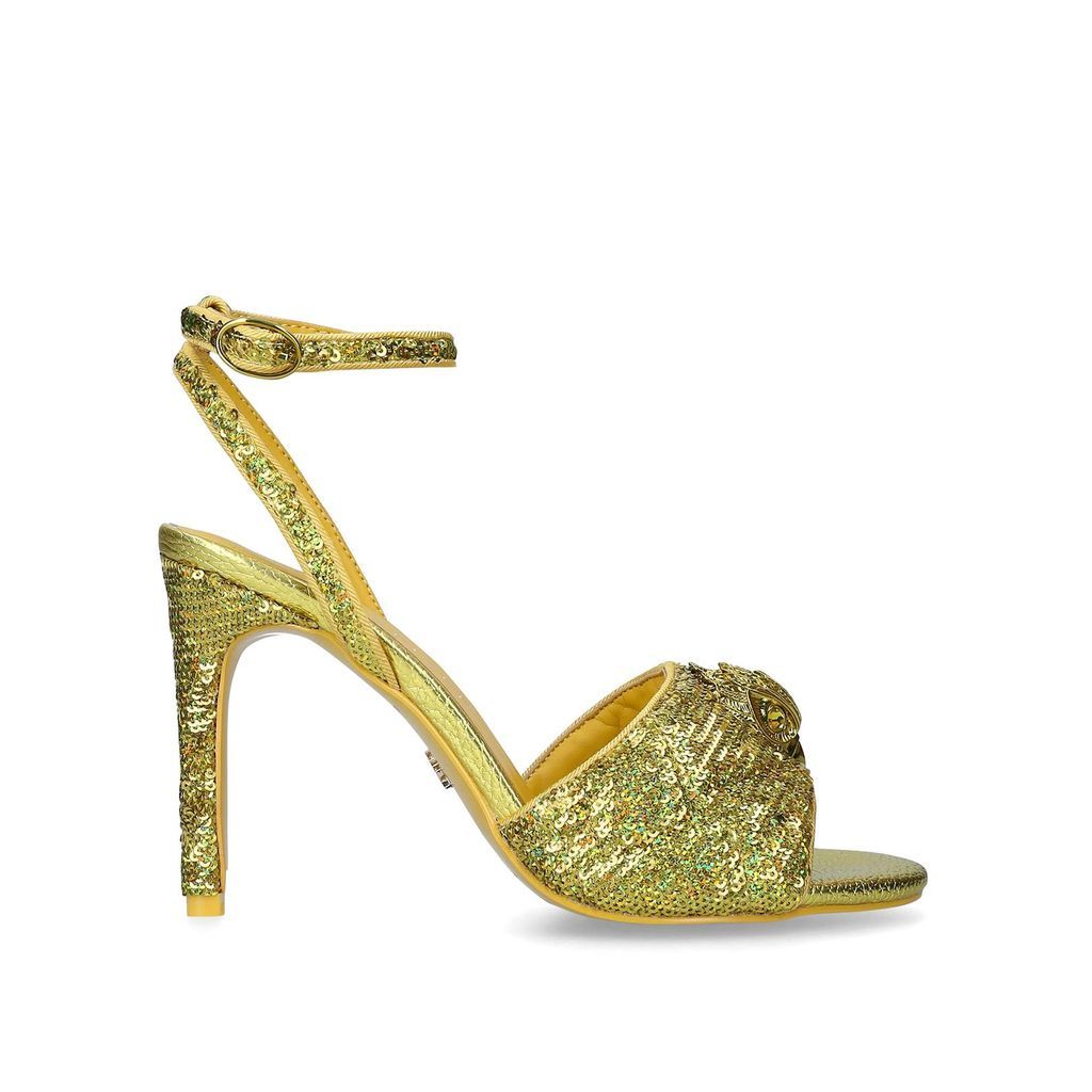 Women's High Heels Yellow Sequin Eagle Head Kensington Sandal