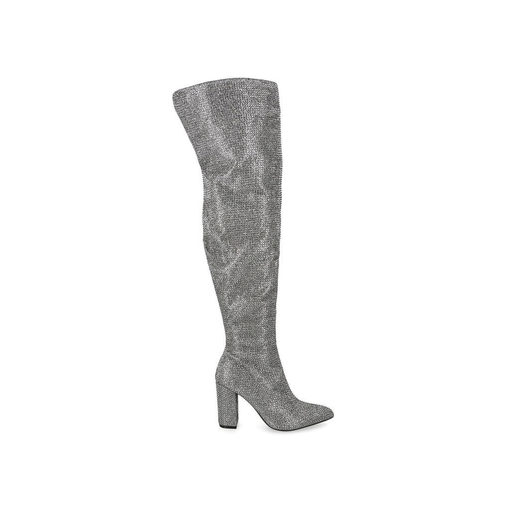 Women's Boots Grey Crystal Shine Over The Knee