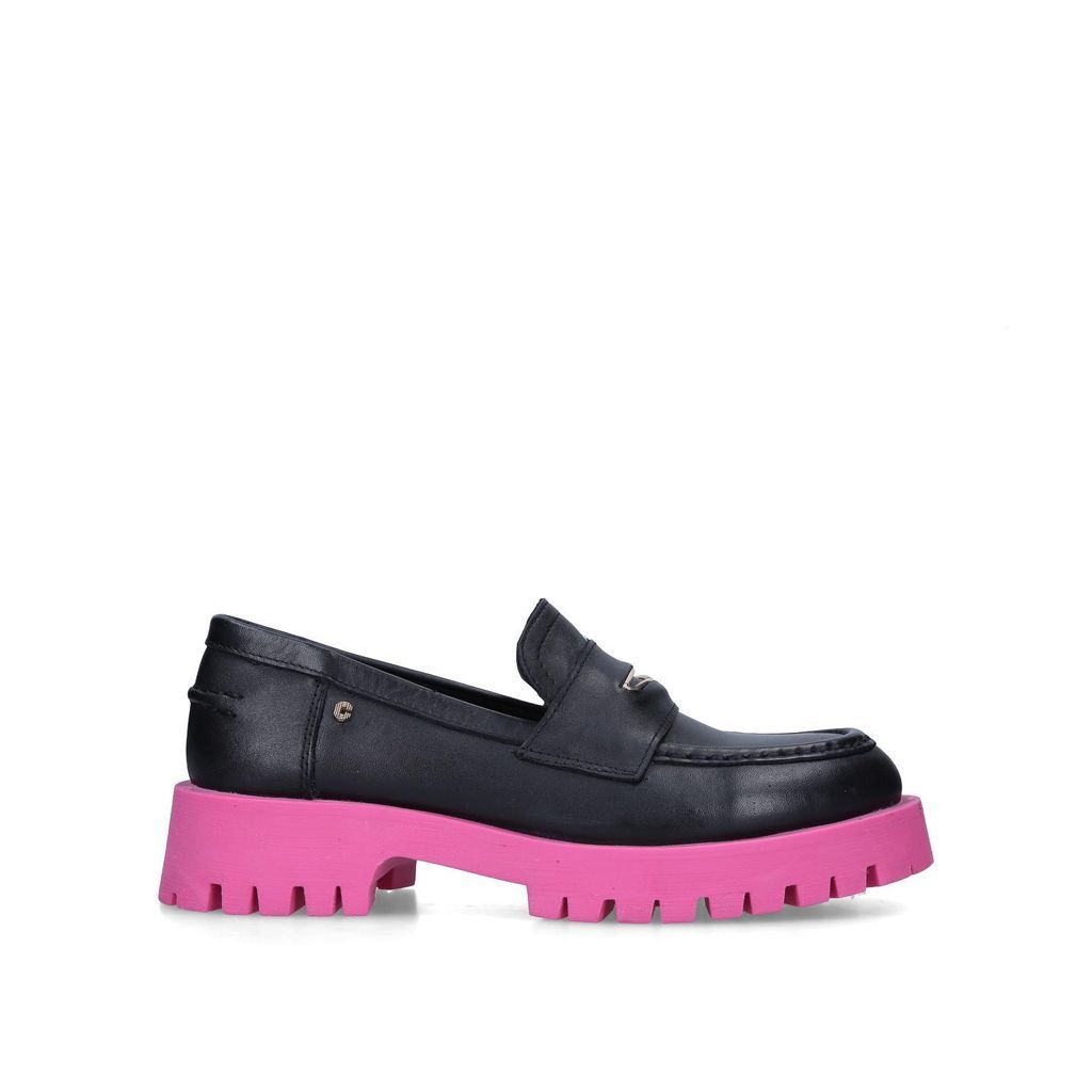 Women's Loafer Black Pink Leather Stomper