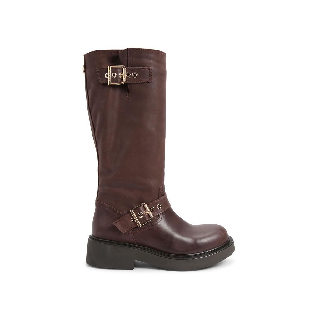 Biker High Brown Leather High Ankle Boots