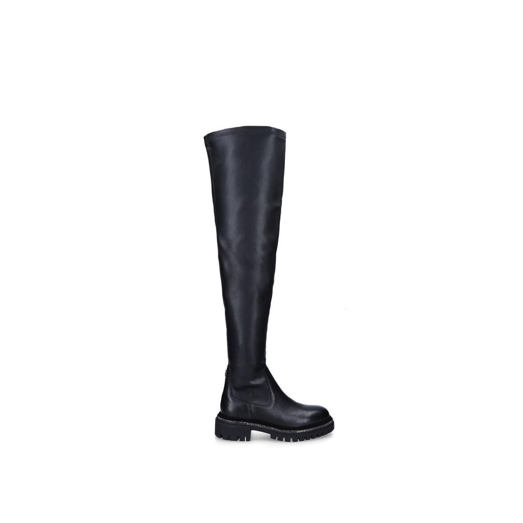 Women's Knee High Boot Black Leather Dazzle High