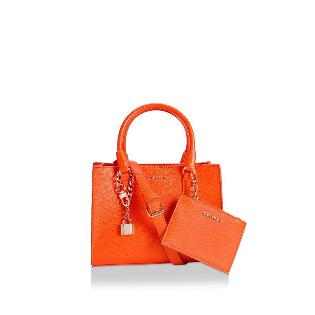 Women's Cross Body Bag Orange Textured Mini Latte