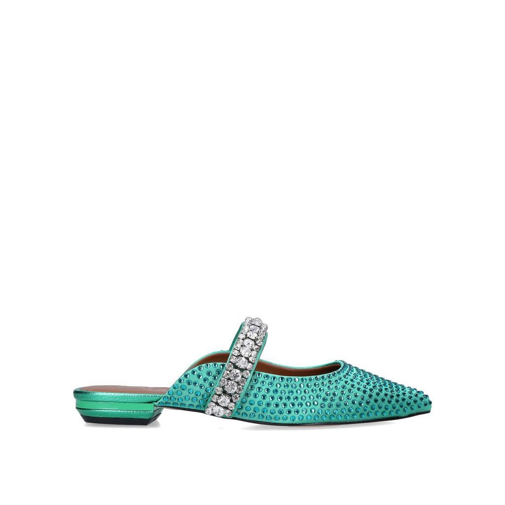 Women's Flats Teal Fabric Princely Crystals