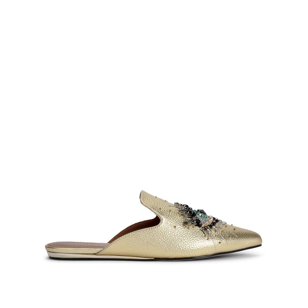 Women's Mules Gold Leather Olive Eye