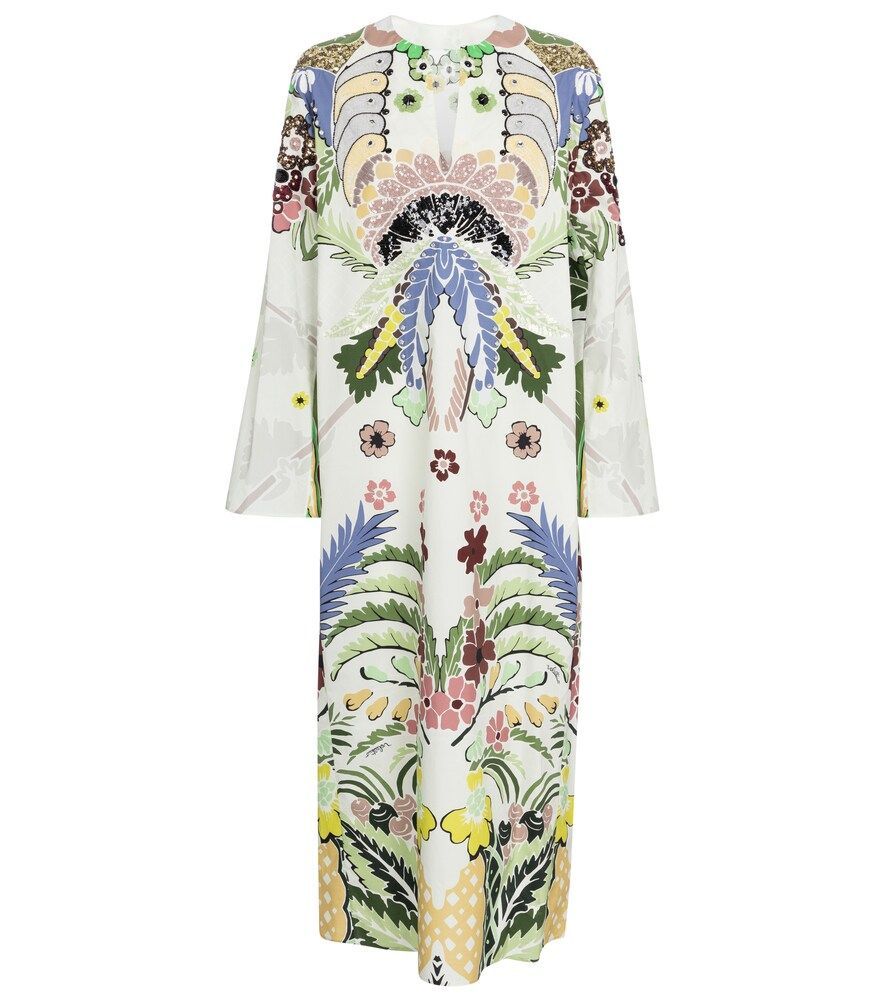 embellished floral cotton midi dress