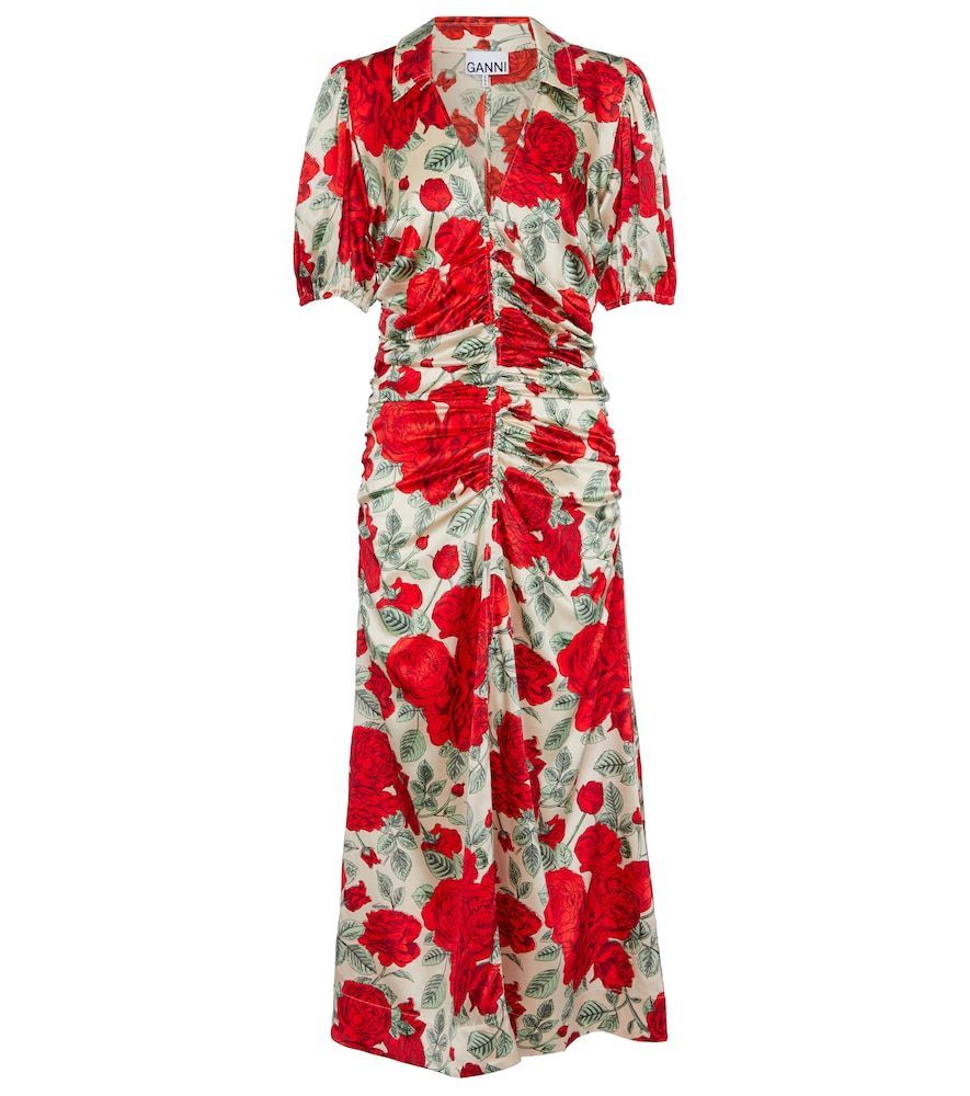 Floral stretch-silk midi dress