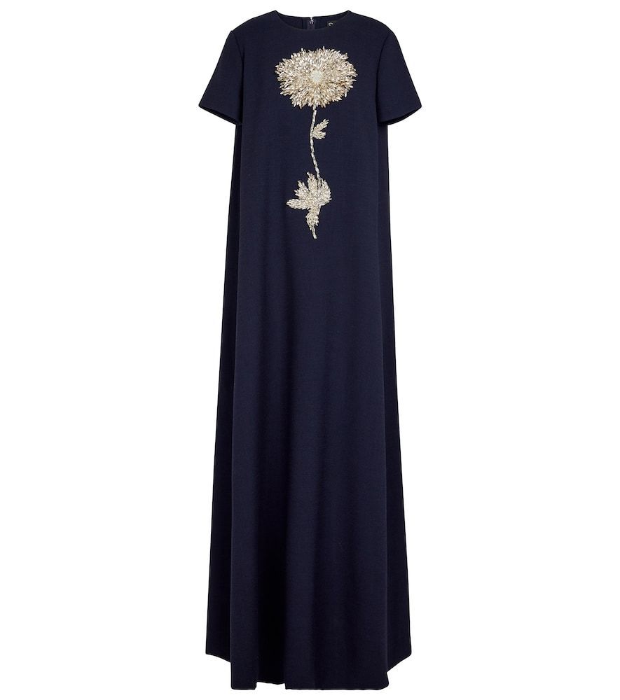 Embellished wool-blend gown