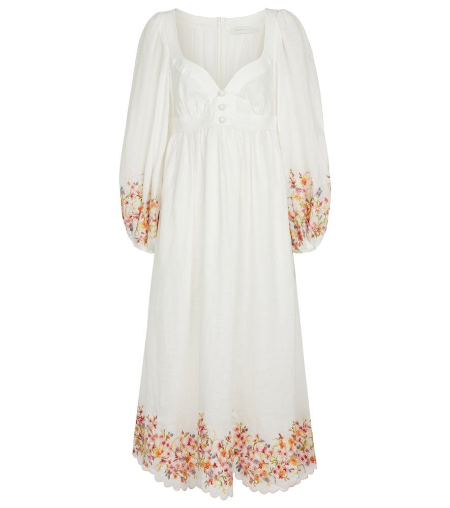 Mae floral embroidered linen midi dress