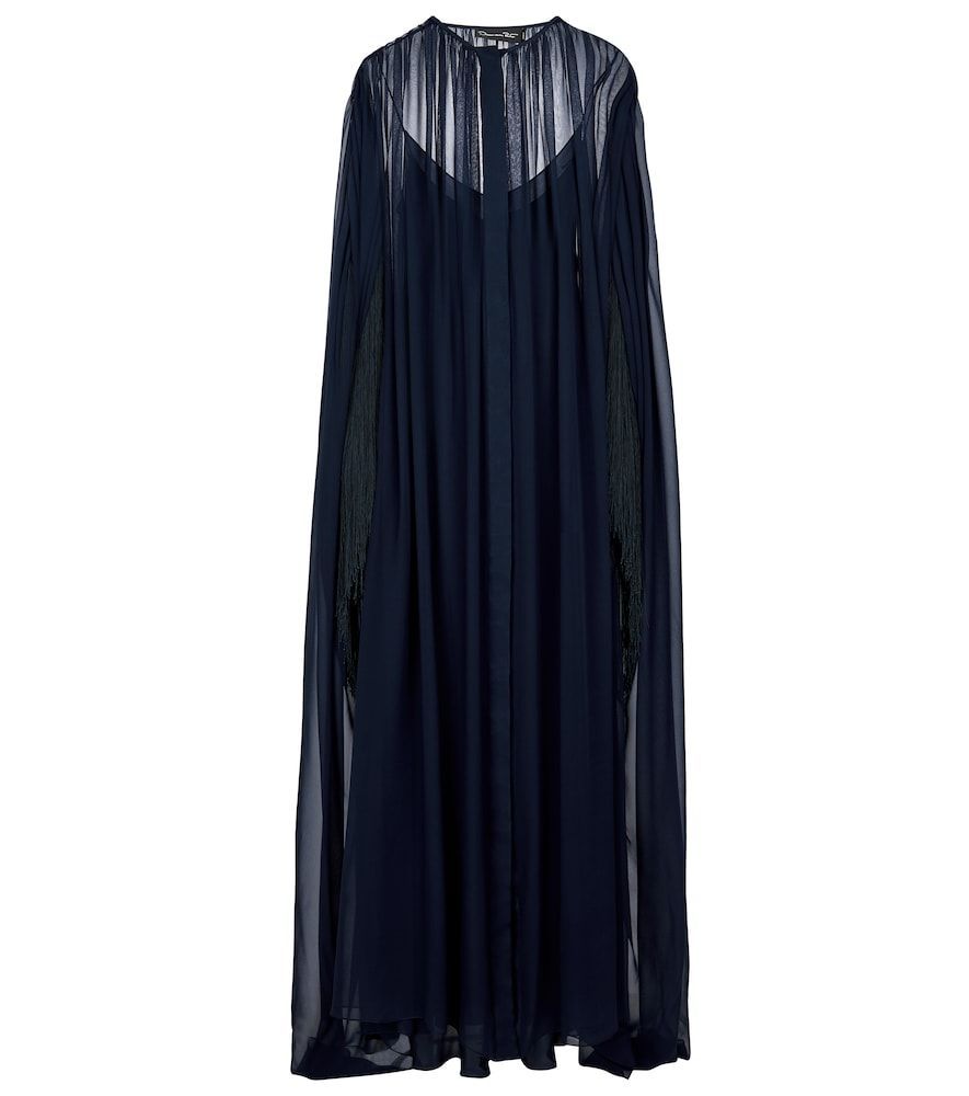 Fringed caped silk chiffon gown