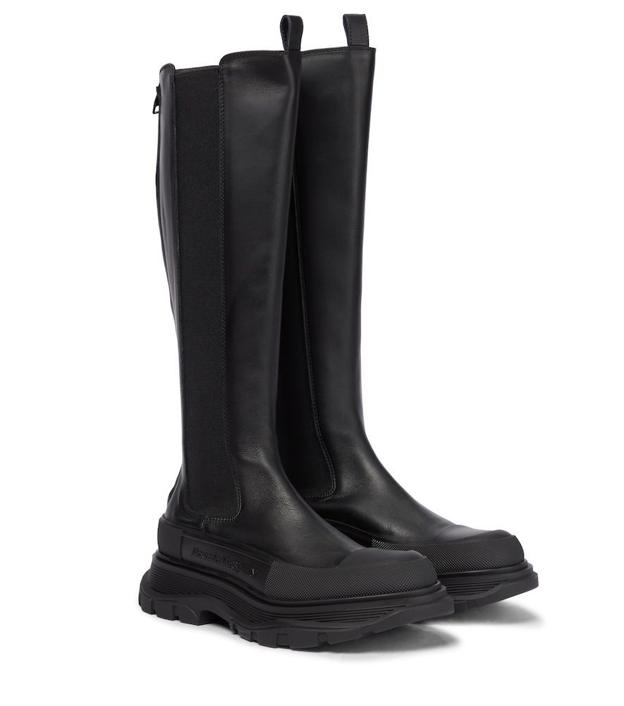 Tread leather knee-high boots