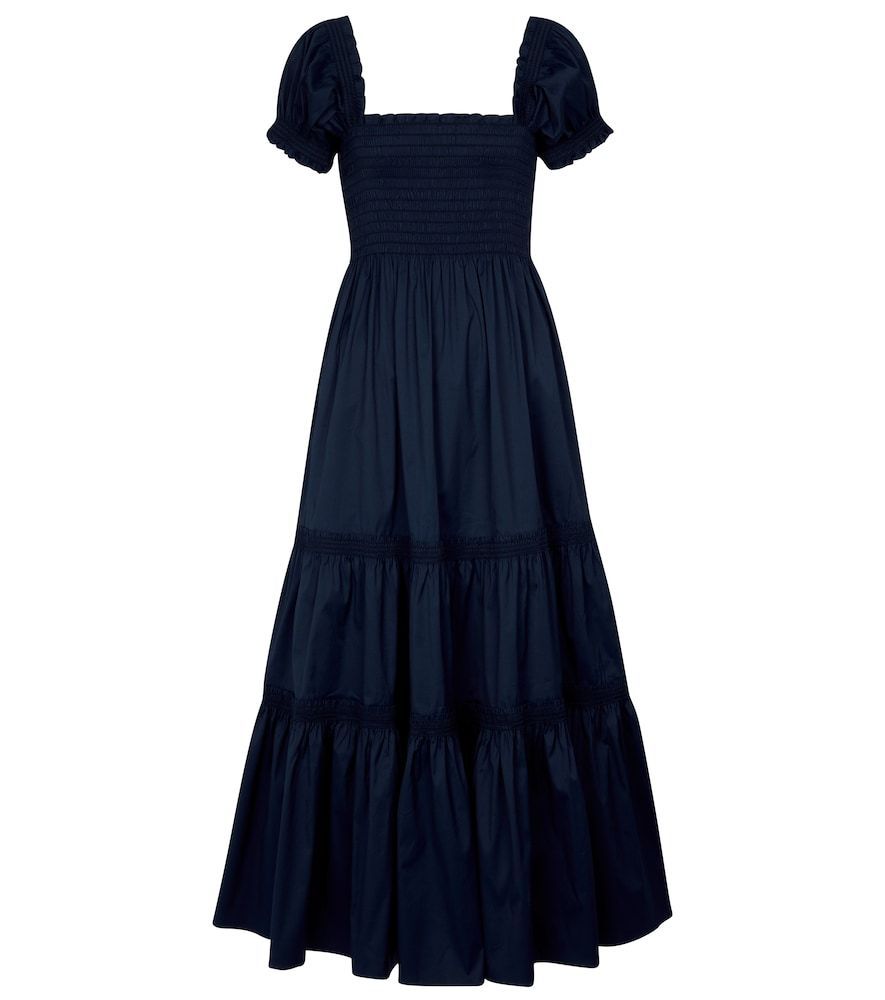 Smocked cotton-blend maxi dress