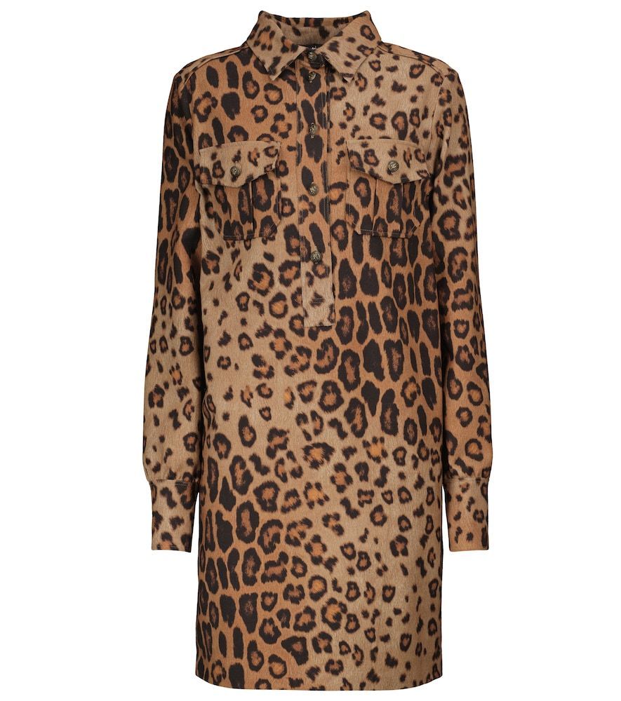 Leopard-print stretch-wool minidress