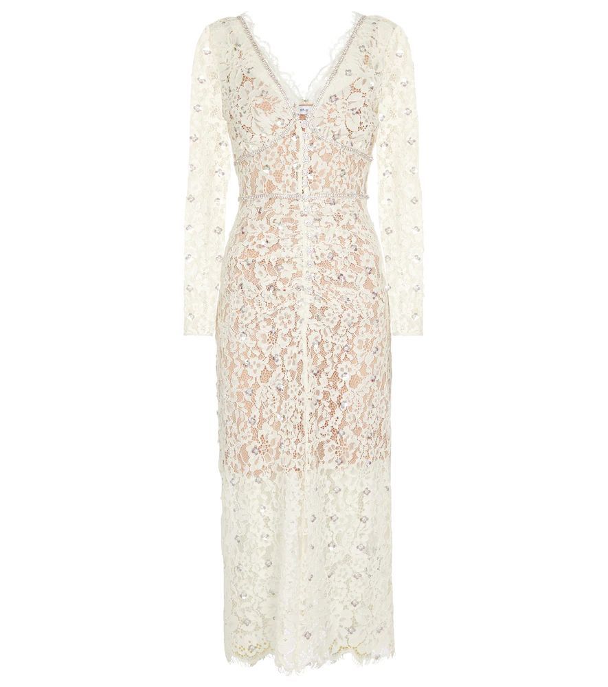 Embellished cotton-blend lace midi dress