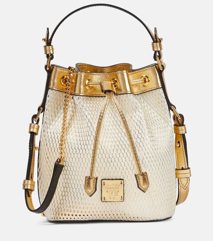 Disco small mesh and leather bucket bag