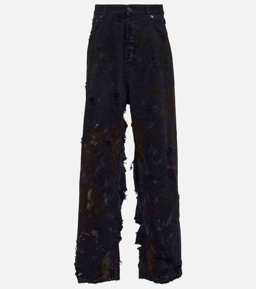 Distressed wide-leg denim jeans