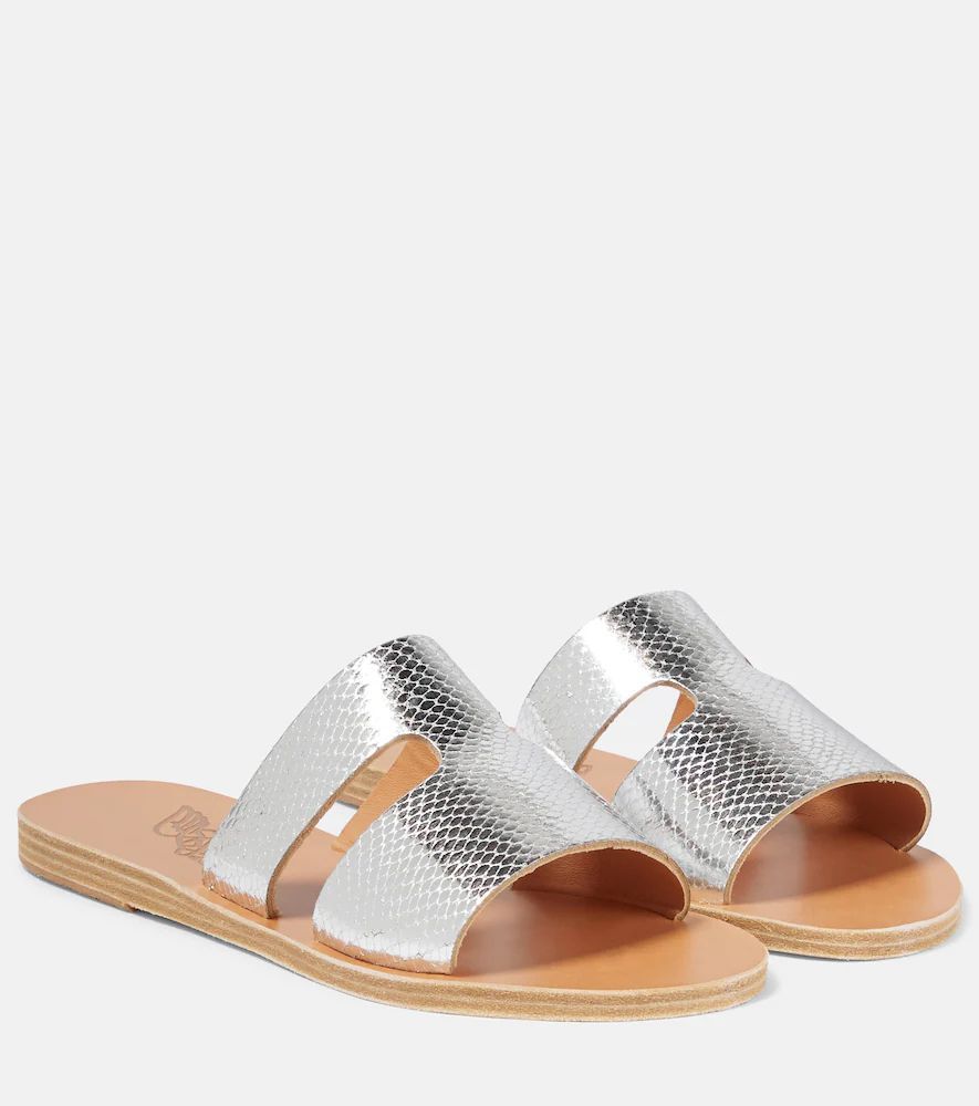 Apteros fish scale-effect metallic leather sandals