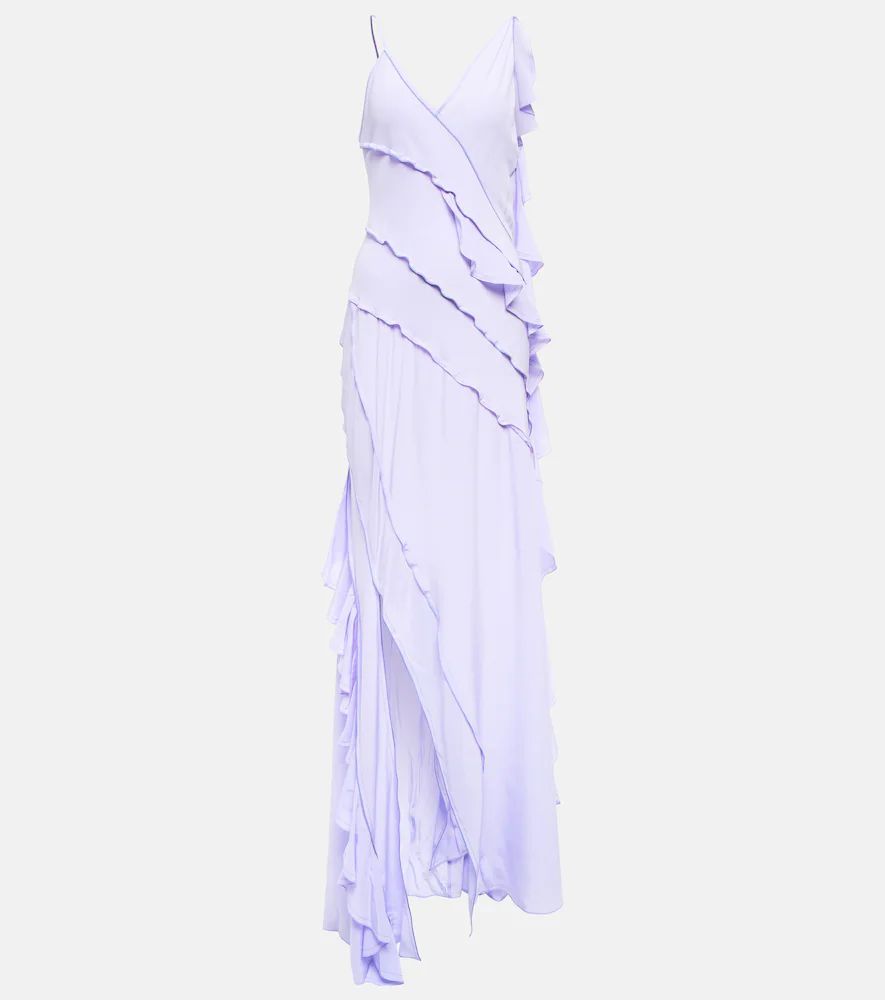 Asymmetric silk chiffon gown
