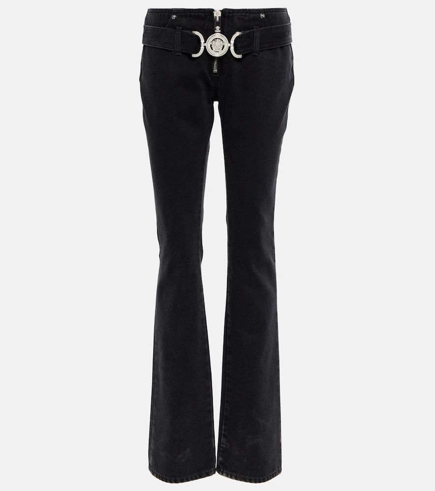 Belted low-rise flared jeans