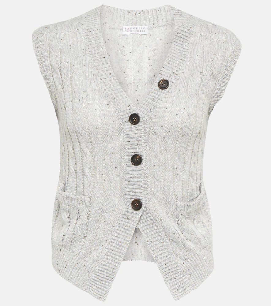 Cable-knit linen blend vest