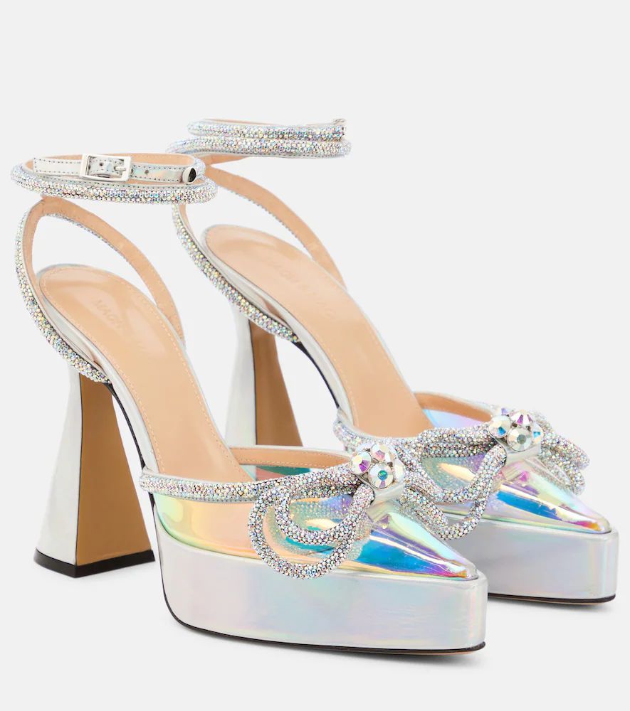 Double Bow embellished platform pumps