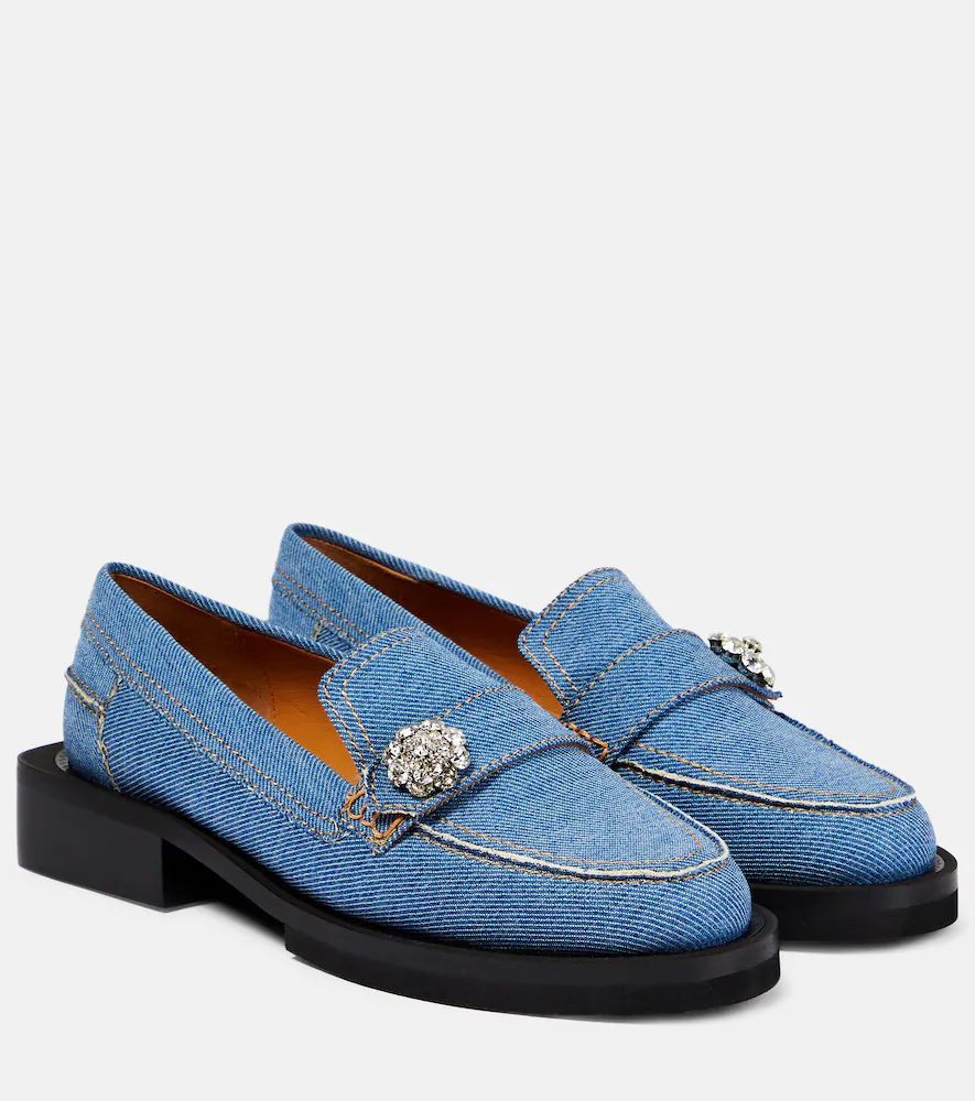 Embellished denim loafers