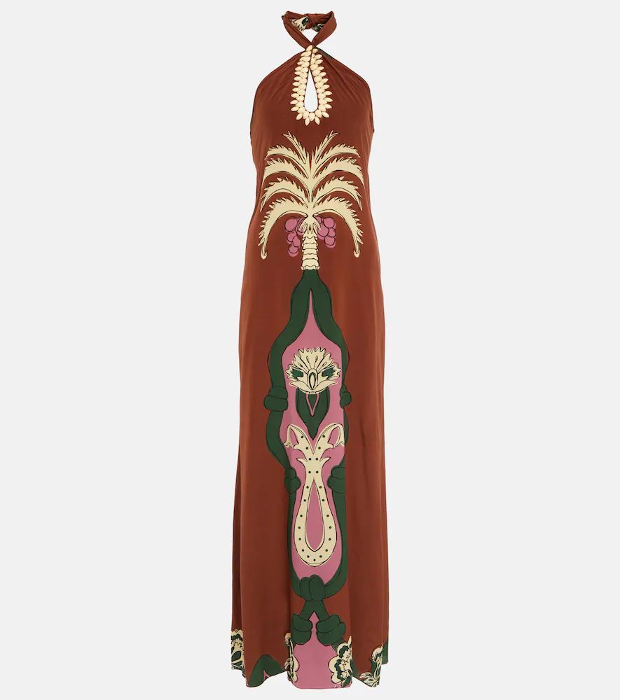 Embroidered crêpe de chine maxi dress