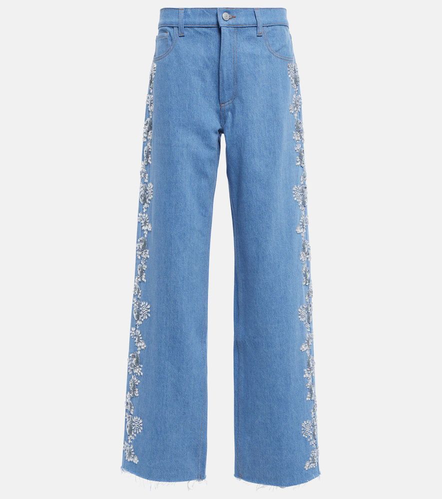 Embroidered wide-leg jeans