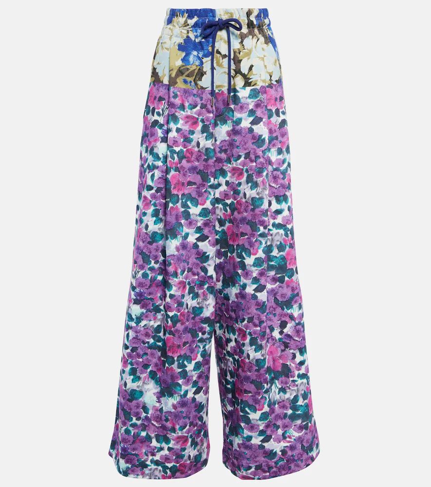 Floral wide-leg cotton pants