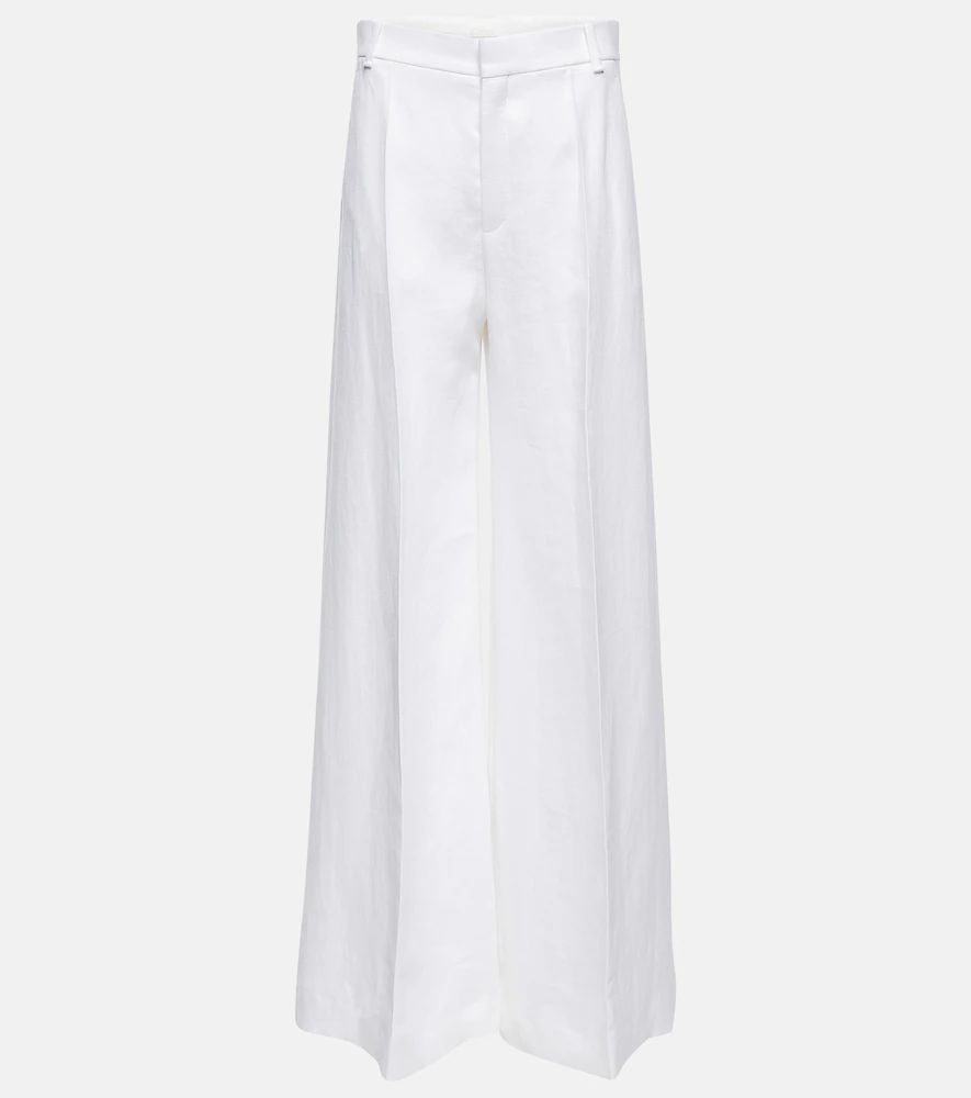 High-rise linen and cotton wide pants