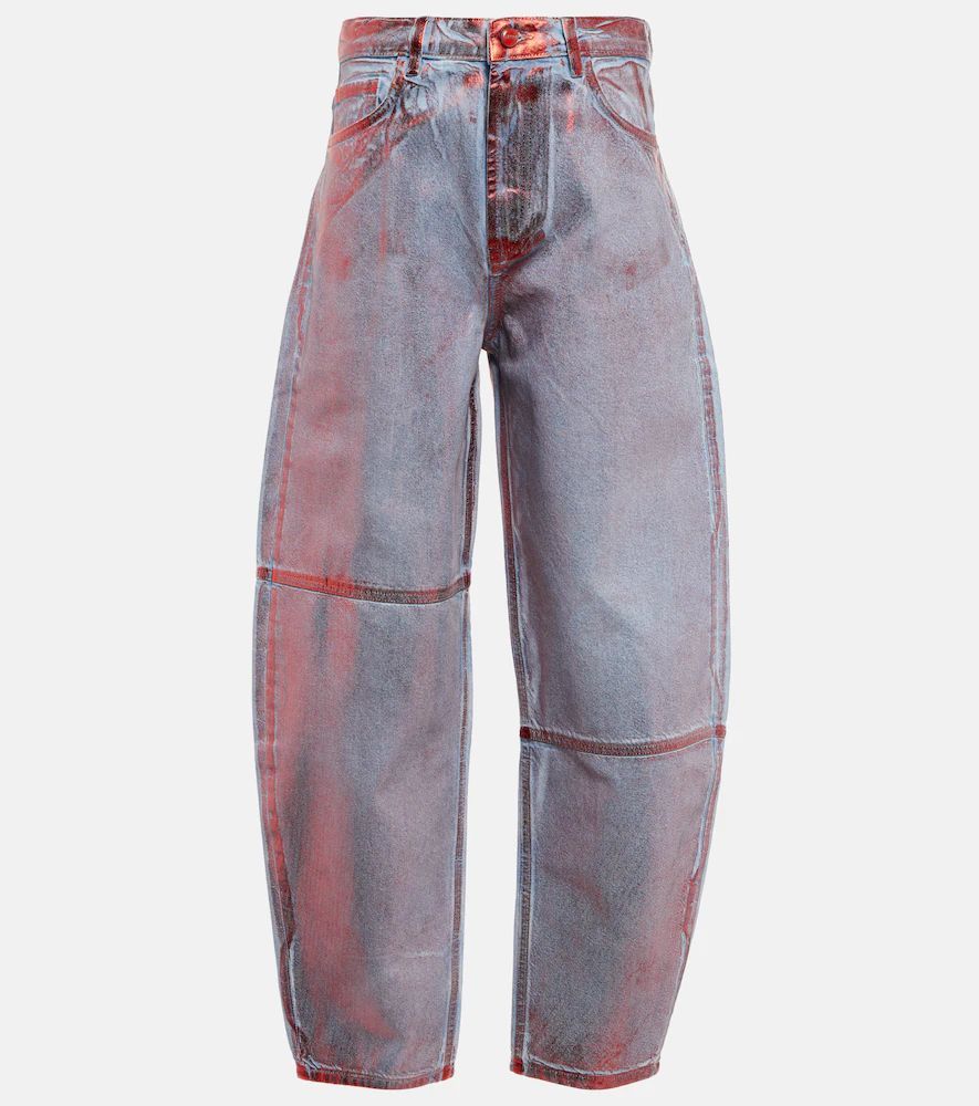 Metallic barrel-leg jeans