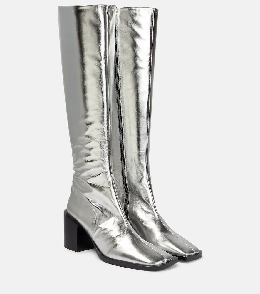 Metallic leather knee-high boots