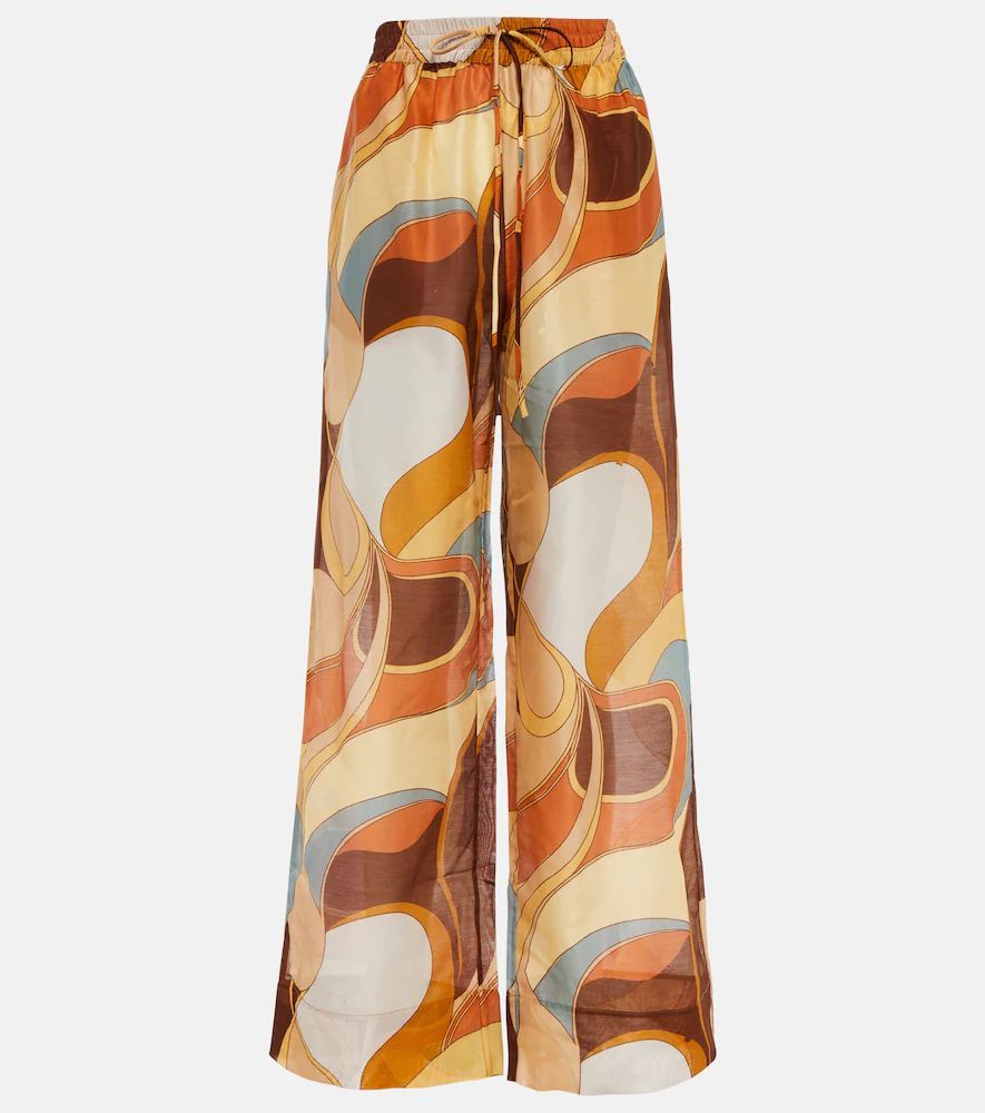 Printed straight cotton and silk pants