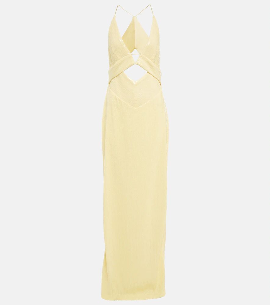 Prism satin-trimmed crêpe gown