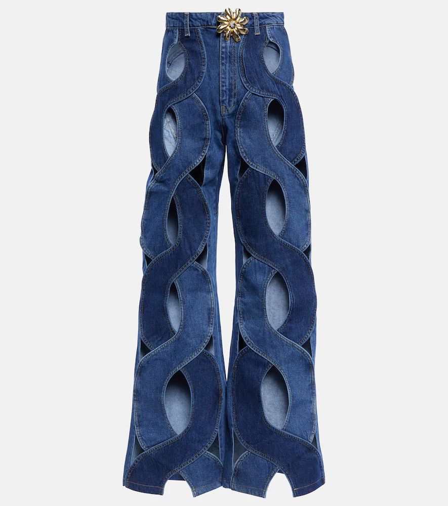 Rope cutout wide-leg jeans